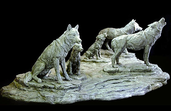 Cast Stone Wolf Pack Wildlife Sculpture
